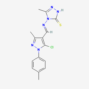 molecular formula C15H15ClN6S B1239614 4-[(E)-[5-chloro-3-methyl-1-(4-methylphenyl)pyrazol-4-yl]methylideneamino]-3-methyl-1H-1,2,4-triazole-5-thione 