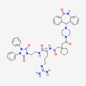 molecular formula C49H57N11O6 B1239631 5-(diaminomethylideneamino)-N-[2-(3,5-dioxo-1,2-diphenyl-1,2,4-triazolidin-4-yl)ethyl]-2-[[2-[1-[2-oxo-2-[4-(6-oxo-5,11-dihydrobenzo[c][1]benzazepin-11-yl)piperazin-1-yl]ethyl]cyclopentyl]acetyl]amino]pentanamide 