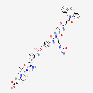 molecular formula C65H84N10O11 B12396487 (E,4S)-4-[[(2S)-2-[[(2S)-3-[3-[[4-[[(2S)-2-[[(2S)-2-[[4-(2-azatricyclo[10.4.0.04,9]hexadeca-1(16),4,6,8,12,14-hexaen-10-yn-2-yl)-4-oxobutanoyl]amino]-3-methylbutanoyl]amino]-5-(carbamoylamino)pentanoyl]amino]phenyl]methoxycarbonylamino]phenyl]-3-methyl-2-(methylamino)butanoyl]amino]-3,3-dimethylbutanoyl]-methylamino]-2,5-dimethylhex-2-enoic acid 