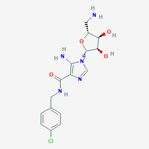 molecular formula C16H20ClN5O4 B123966 5-amino-1-[(2R,3R,4S,5R)-5-(aminomethyl)-3,4-dihydroxyoxolan-2-yl]-N-[(4-chlorophenyl)methyl]imidazole-4-carboxamide CAS No. 142344-38-5