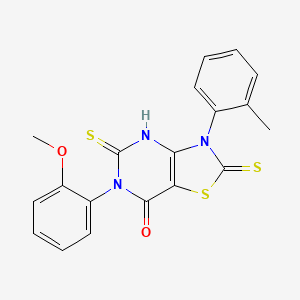 molecular formula C19H15N3O2S3 B1239667 6-(2-甲氧苯基)-3-(2-甲苯基)-2,5-双(亚硫代亚基)-4H-噻唑并[4,5-d]嘧啶-7-酮 