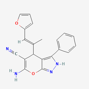 molecular formula C20H16N4O2 B1239671 6-amino-4-[(E)-2-(2-furyl)-1-methylvinyl]-3-phenyl-1,4-dihydropyrano[2,3-c]pyrazole-5-carbonitrile 