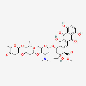 molecular formula C42H51NO16 B1239678 methyl (1R,2R,4S)-4-[4-(dimethylamino)-5-[(5,14-dimethyl-6-oxo-2,4,9,13-tetraoxatricyclo[8.4.0.03,8]tetradecan-12-yl)oxy]-6-methyloxan-2-yl]oxy-2-ethyl-2,5,7,10-tetrahydroxy-6,11-dioxo-3,4-dihydro-1H-tetracene-1-carboxylate 