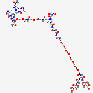 molecular formula C101H149N23O42 B12396827 3-[6-carbamoyl-3-[(E)-4-[6-carbamoyl-2-[(4-ethyl-2-methyl-1,3-oxazole-5-carbonyl)amino]imidazo[4,5-b]pyridin-3-yl]but-2-enyl]-2-[(4-ethyl-2-methyl-1,3-oxazole-5-carbonyl)amino]benzimidazol-4-yl]oxypropyl (2S)-2-[3-[2-[2-[[(4S)-5-[[2-[[2-[[2-[[2-[2-[2-[2-[2-[2-[2-[2-[2-[3-[[(2S)-1,5-dioxo-1,5-bis[[(2S,3R,4R,5R)-2,3,4,5,6-pentahydroxyhexyl]amino]pentan-2-yl]amino]-3-oxopropoxy]ethoxy]ethoxy]ethoxy]ethoxy]ethoxy]ethoxy]ethoxy]ethylamino]-2-oxoethyl]amino]-2-oxoethyl]amino]-2-oxoethyl]amino]-2-oxoethyl]amino]-4-[[2-(2,5-dioxopyrrol-1-yl)acetyl]amino]-5-oxopentanoyl]amino]ethoxy]ethoxy]propanoylamino]propanoate 