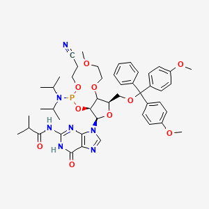 molecular formula C47H60N7O10P B12396843 N-[9-[(2R,3S,5R)-5-[[bis(4-methoxyphenyl)-phenylmethoxy]methyl]-3-[2-cyanoethoxy-[di(propan-2-yl)amino]phosphanyl]oxy-4-(2-methoxyethoxy)oxolan-2-yl]-6-oxo-1H-purin-2-yl]-2-methylpropanamide 