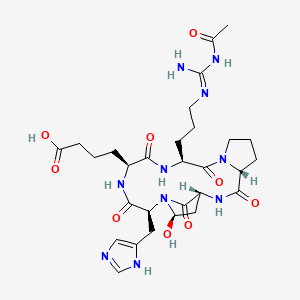 4-[(1R,4R,10S,13S,16S,18R)-10-[3-[[acetamido(amino)methylidene]amino]propyl]-18-hydroxy-16-(1H-imidazol-5-ylmethyl)-3,9,12,15,20-pentaoxo-2,8,11,14,17-pentazatricyclo[15.2.1.04,8]icosan-13-yl]butanoic acid