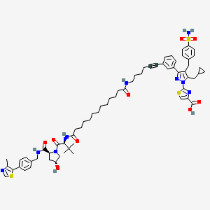 molecular formula C65H81N9O9S3 B12397506 2-[5-(cyclopropylmethyl)-3-[3-[6-[[13-[[(2S)-1-[(2S,4R)-4-hydroxy-2-[[4-(4-methyl-1,3-thiazol-5-yl)phenyl]methylcarbamoyl]pyrrolidin-1-yl]-3,3-dimethyl-1-oxobutan-2-yl]amino]-13-oxotridecanoyl]amino]hex-1-ynyl]phenyl]-4-[(4-sulfamoylphenyl)methyl]pyrazol-1-yl]-1,3-thiazole-4-carboxylic acid 