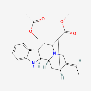 molecular formula C24H28N2O4 B1239758 methyl (1R,9S,10S,12R,13E,16S)-18-acetyloxy-13-ethylidene-8-methyl-8,15-diazahexacyclo[14.2.1.01,9.02,7.010,15.012,17]nonadeca-2,4,6-triene-17-carboxylate 