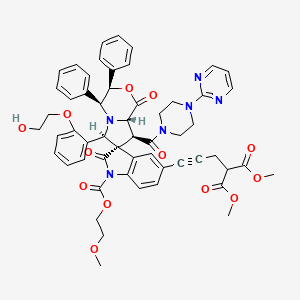 molecular formula C55H54N6O13 B1239800 dimethyl 2-[3-[(3R,4S,6R,7R,8S,8aS)-6-[2-(2-hydroxyethoxy)phenyl]-1'-(2-methoxyethoxycarbonyl)-1,2'-dioxo-3,4-diphenyl-8-(4-pyrimidin-2-ylpiperazine-1-carbonyl)spiro[4,6,8,8a-tetrahydro-3H-pyrrolo[2,1-c][1,4]oxazine-7,3'-indole]-5'-yl]prop-2-ynyl]propanedioate 