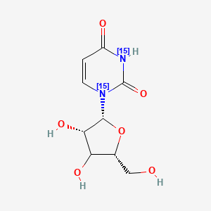 molecular formula C9H12N2O6 B12398270 1-[(2R,3S,5R)-3,4-dihydroxy-5-(hydroxymethyl)oxolan-2-yl](1,3-15N2)pyrimidine-2,4-dione 