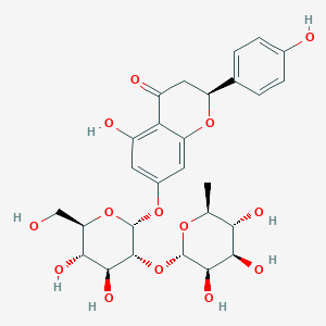 molecular formula C27H32O14 B1239836 (2S)-7-[[(2R,3R,4S,5S,6R)-4,5-dihydroxy-6-(hydroxymethyl)-3-[[(2S,3R,4R,5R,6S)-3,4,5-trihydroxy-6-methyl-2-oxanyl]oxy]-2-oxanyl]oxy]-5-hydroxy-2-(4-hydroxyphenyl)-3,4-dihydro-2H-1-benzopyran-4-one 