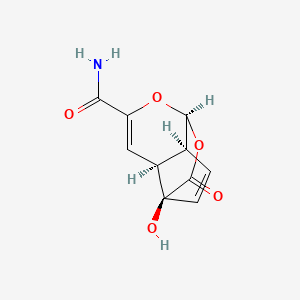 molecular formula C10H9NO5 B1239870 (1S,4S,7S,8S)-4-hydroxy-3-oxo-2,11-dioxatricyclo[5.4.0.04,8]undeca-5,9-diene-10-carboxamide 