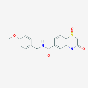 molecular formula C18H18N2O4S B1239900 N-[(4-methoxyphenyl)methyl]-4-methyl-1,3-dioxo-1$l^{4},4-benzothiazine-6-carboxamide 