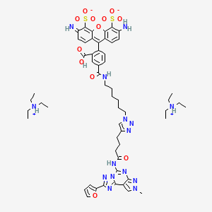 3-Amino-9-[2-carboxy-4-[6-[4-[4-[[4-(furan-2-yl)-11-methyl-3,5,6,8,10,11-hexazatricyclo[7.3.0.02,6]dodeca-1(12),2,4,7,9-pentaen-7-yl]amino]-4-oxobutyl]triazol-1-yl]hexylcarbamoyl]phenyl]-6-iminoxanthene-4,5-disulfonate;triethylazanium