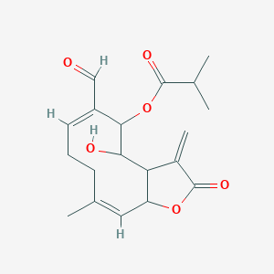 molecular formula C19H24O6 B1240011 [(6E,10Z)-6-formyl-4-hydroxy-10-methyl-3-methylidene-2-oxo-3a,4,5,8,9,11a-hexahydrocyclodeca[b]furan-5-yl] 2-methylpropanoate 