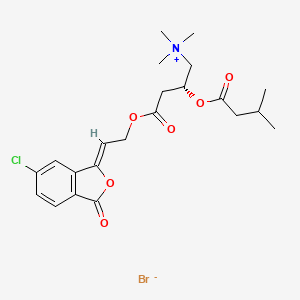 molecular formula C22H29BrClNO6 B1240033 [(2R)-4-[(2Z)-2-(6-Chloro-3-oxo-2-benzofuran-1-ylidene)ethoxy]-2-(3-methylbutanoyloxy)-4-oxobutyl]-trimethylazanium;bromide CAS No. 143484-41-7