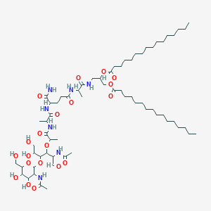 molecular formula C65H117N7O20 B12400494 [3-[2-[[4-[2-[2-[2-Acetamido-4-[3-acetamido-4,5-dihydroxy-6-(hydroxymethyl)oxan-2-yl]oxy-5,6-dihydroxy-1-oxohexan-3-yl]oxypropanoylamino]propanoylamino]-5-amino-5-oxopentanoyl]amino]propanoylamino]-2-hexadecanoyloxypropyl] hexadecanoate 