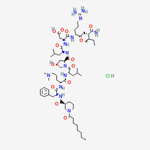 molecular formula C65H110ClN13O13 B12400850 (3S)-4-[[(4S,7S,8S)-7-carbamoyl-1-(diaminomethylideneamino)-8-methyl-5-oxodecan-4-yl]amino]-3-[[(2S)-2-[[(2S,4R)-1-[(2S)-2-[[(2R)-5-(dimethylamino)-2-[[(2S)-2-[[(3S)-1-octanoylpiperidine-3-carbonyl]amino]-3-phenylpropanoyl]amino]pentanoyl]amino]-4-methylpentanoyl]-4-hydroxypyrrolidine-2-carbonyl]-methylamino]-4-methylpentanoyl]amino]-4-oxobutanoic acid;hydrochloride 