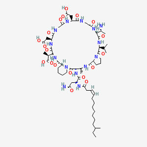 (2S)-2-[(3S,4R,13S,16R,22S,28S,31S,34R)-16-[(1R)-1-aminoethyl]-3-[[(2S)-4-amino-2-[[(Z)-12-methyltetradec-3-enoyl]amino]-4-oxobutanoyl]amino]-22,28-bis(carboxymethyl)-4-methyl-2,6,12,15,18,21,24,27,30,33-decaoxo-13-propan-2-yl-1,5,11,14,17,20,23,26,29,32-decazatricyclo[32.4.0.07,11]octatriacontan-31-yl]propanoic acid