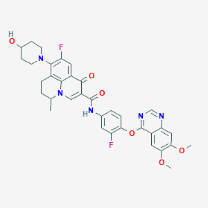 molecular formula C35H33F2N5O6 B12401182 N-[4-(6,7-dimethoxyquinazolin-4-yl)oxy-3-fluorophenyl]-7-fluoro-8-(4-hydroxypiperidin-1-yl)-12-methyl-4-oxo-1-azatricyclo[7.3.1.05,13]trideca-2,5,7,9(13)-tetraene-3-carboxamide 