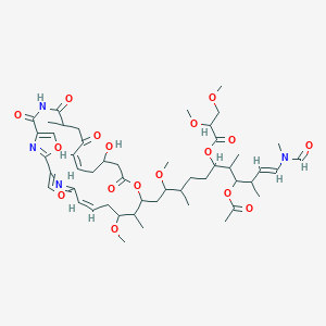molecular formula C50H72N4O17 B1240120 [(E)-4-acetyloxy-1-[formyl(methyl)amino]-11-[(12Z,23Z)-15-hydroxy-21-methoxy-9,20-dimethyl-6,8,11,17-tetraoxo-3,18,26-trioxa-7,28,29-triazatricyclo[23.2.1.12,5]nonacosa-1(27),2(29),4,12,23,25(28)-hexaen-19-yl]-10-methoxy-3,5,9-trimethylundec-1-en-6-yl] 2,3-dimethoxypropanoate CAS No. 168301-18-6