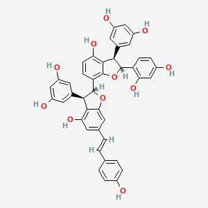 molecular formula C42H32O11 B12401341 4-[(2R,3R)-3-(3,5-dihydroxyphenyl)-7-[(2R,3R)-3-(3,5-dihydroxyphenyl)-4-hydroxy-6-[(E)-2-(4-hydroxyphenyl)ethenyl]-2,3-dihydro-1-benzofuran-2-yl]-4-hydroxy-2,3-dihydro-1-benzofuran-2-yl]benzene-1,3-diol 