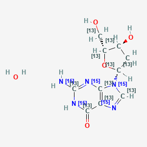 2-(15N)azanyl-9-[(2R,4S,5R)-4-hydroxy-5-(hydroxy(113C)methyl)(2,3,4,5-13C4)oxolan-2-yl]-1H-purin-6-one;hydrate