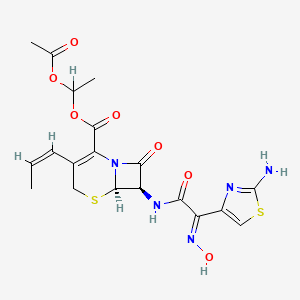 molecular formula C19H21N5O7S2 B1240216 1-acetyloxyethyl (6R,7R)-7-[[(2E)-2-(2-amino-1,3-thiazol-4-yl)-2-hydroxyiminoacetyl]amino]-8-oxo-3-[(Z)-prop-1-enyl]-5-thia-1-azabicyclo[4.2.0]oct-2-ene-2-carboxylate 