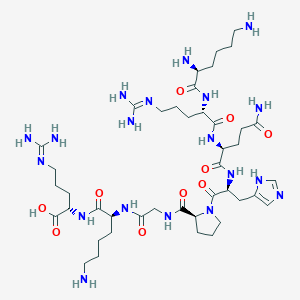 molecular formula C42H75N19O10 B12402535 (2S)-2-[[(2S)-6-amino-2-[[2-[[(2S)-1-[(2S)-2-[[(2S)-5-amino-2-[[(2S)-2-[[(2S)-2,6-diaminohexanoyl]amino]-5-(diaminomethylideneamino)pentanoyl]amino]-5-oxopentanoyl]amino]-3-(1H-imidazol-5-yl)propanoyl]pyrrolidine-2-carbonyl]amino]acetyl]amino]hexanoyl]amino]-5-(diaminomethylideneamino)pentanoic acid 