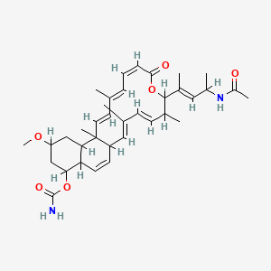 molecular formula C36H50N2O6 B1240255 Acetamide, N-((1R,2E)-3-((1E,3Z,5E,9R,10R,11E,13E,14aR,16aR,17S,19S,20aS,20bR)-17-((aminocarbonyl)oxy)-9,10,14a,16a,17,18,19,20,20a,20b-decahydro-19-methoxy-3,10,13,20b-tetramethyl-7-oxo-7H-naphth(2,1-h)oxacyclohexadecin-9-yl)-1-methyl-2-butenyl)- CAS No. 161300-74-9