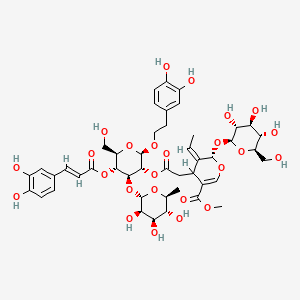 molecular formula C46H58O25 B1240256 Methyl (5Z,6S)-4-[2-[(2R,3R,4S,5R,6R)-2-[2-(3,4-dihydroxyphenyl)ethoxy]-5-[(E)-3-(3,4-dihydroxyphenyl)prop-2-enoyl]oxy-6-(hydroxymethyl)-4-[(2S,3R,4R,5R,6S)-3,4,5-trihydroxy-6-methyloxan-2-yl]oxyoxan-3-yl]oxy-2-oxoethyl]-5-ethylidene-6-[(2S,3R,4S,5S,6R)-3,4,5-trihydroxy-6-(hydroxymethyl)oxan-2-yl]oxy-4H-pyran-3-carboxylate CAS No. 111116-28-0
