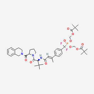 molecular formula C43H58F2N3O10P B12403268 [[[4-[(E)-4-[[(2S)-1-[(2S)-2-(3,4-dihydro-1H-isoquinoline-2-carbonyl)pyrrolidin-1-yl]-3,3-dimethyl-1-oxobutan-2-yl]amino]-4-oxobut-2-en-2-yl]phenyl]-difluoromethyl]-(2,2-dimethylpropanoyloxymethoxy)phosphoryl]oxymethyl 2,2-dimethylpropanoate 