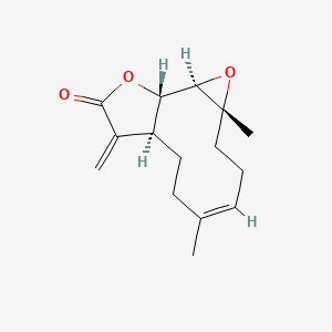 molecular formula C15H20O3 B1240338 Oxireno[9,10]cyclodeca[1,2-b]furan-9(1aH)-one, 2,3,6,7,7a,8,10a,10b-octahydro-1a,5-dimethyl-8-methylene-, (1aR,4E,7aS,10aS,10bR)- 