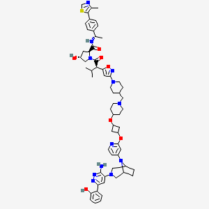 molecular formula C61H76N12O7S B12403837 (2S,4R)-1-[(2R)-2-[3-[4-[[4-[3-[4-[3-[3-amino-6-(2-hydroxyphenyl)pyridazin-4-yl]-3,8-diazabicyclo[3.2.1]octan-8-yl]pyridin-2-yl]oxycyclobutyl]oxypiperidin-1-yl]methyl]piperidin-1-yl]-1,2-oxazol-5-yl]-3-methylbutanoyl]-4-hydroxy-N-[(1S)-1-[4-(4-methyl-1,3-thiazol-5-yl)phenyl]ethyl]pyrrolidine-2-carboxamide 