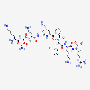 (Z)-2-[[(2S)-6-amino-2-[[(2S)-2-[[(2S)-1-[(2R)-5-amino-2-[[2-[[(2S)-4-amino-2-[[(2S,3S)-4-amino-2-[[(2S)-2,6-diaminohexanoyl]amino]-3-hydroxybutanoyl]amino]butanoyl]amino]acetyl]amino]pentanoyl]pyrrolidine-2-carbonyl]amino]-3-(2-fluorophenyl)propanoyl]amino]hexanoyl]amino]-5-(diaminomethylideneamino)pent-2-enoic acid