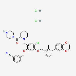 3-[[4-chloro-5-[[3-(2,3-dihydro-1,4-benzodioxin-6-yl)-2-methylphenyl]methoxy]-2-[[2-(piperazine-1-carbonyl)piperidin-1-yl]methyl]phenoxy]methyl]benzonitrile;dihydrochloride