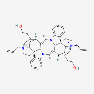 molecular formula C44H50N4O2+2 B1240497 2-[(1S,9E,11S,13S,14R,17S,25Z,27S,30R,33S)-38-(2-hydroxyethylidene)-14,30-bis(prop-2-enyl)-8,24-diaza-14,30-diazoniaundecacyclo[25.5.2.211,14.11,26.110,17.02,7.013,17.018,23.030,33.08,35.024,36]octatriaconta-2,4,6,9,18,20,22,25-octaen-28-ylidene]ethanol 