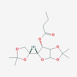 molecular formula C16H26O7 B012405 [(5R,6S)-5-[(4R)-2,2-dimethyl-1,3-dioxolan-4-yl]-2,2-dimethyl-3a,5,6,6a-tetrahydrofuro[2,3-d][1,3]dioxol-6-yl] butanoate CAS No. 109984-82-9