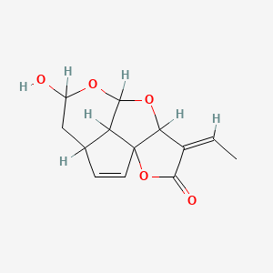 molecular formula C13H14O5 B1240508 (11Z)-11-Ethylidene-6-hydroxy-7,9,13-trioxatetracyclo[6.5.1.01,10.04,14]tetradec-2-en-12-one CAS No. 93452-23-4