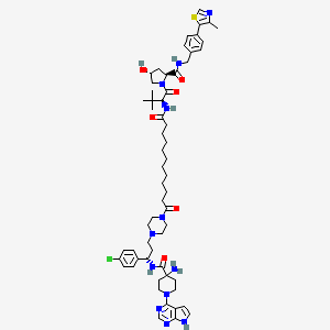 molecular formula C59H81ClN12O6S B12406210 4-amino-N-[(1S)-1-(4-chlorophenyl)-3-[4-[12-[[(2S)-1-[(2S,4R)-4-hydroxy-2-[[4-(4-methyl-1,3-thiazol-5-yl)phenyl]methylcarbamoyl]pyrrolidin-1-yl]-3,3-dimethyl-1-oxobutan-2-yl]amino]-12-oxododecanoyl]piperazin-1-yl]propyl]-1-(7H-pyrrolo[2,3-d]pyrimidin-4-yl)piperidine-4-carboxamide 