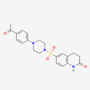 molecular formula C21H23N3O4S B1240624 6-[[4-(4-acetylphenyl)-1-piperazinyl]sulfonyl]-3,4-dihydro-1H-quinolin-2-one 