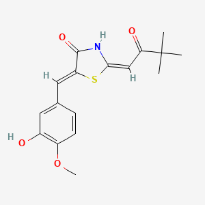 molecular formula C17H19NO4S B1240652 (2E,5Z)-2-(3,3-dimethyl-2-oxo-butylidene)-5-[(3-hydroxy-4-methoxy-phenyl)methylene]thiazolidin-4-one 