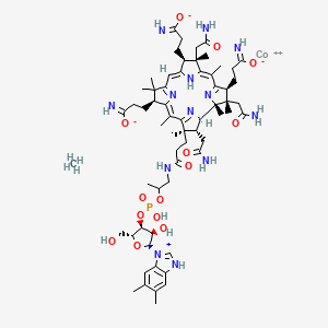 cobalt(2+);methane;3-[(1R,2S,3S,5Z,7S,8S,9Z,13S,14Z,17R,18R,19R)-2,7,18-tris(2-amino-2-oxoethyl)-17-[3-[2-[[(2R,3S,4R,5S)-5-(5,6-dimethyl-3H-benzimidazol-1-ium-1-yl)-4-hydroxy-2-(hydroxymethyl)oxolan-3-yl]oxy-hydroxyphosphoryl]oxypropylamino]-3-oxopropyl]-3,13-bis(3-imino-3-oxidopropyl)-1,2,5,7,12,12,15,17-octamethyl-3,8,13,18,19,22-hexahydrocorrin-8-yl]propanimidate