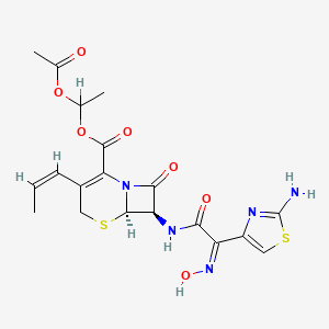 B1240695 7-(2-(2-Aminothiazolyl)-2-hydroxyiminoacetamido)-3-(1-propenyl)-3-cephem-4-carboxylic acid acetoxyethyl ester CAS No. 107888-50-6
