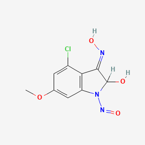 molecular formula C9H8ClN3O4 B1240818 4-Chloro-6-methoxy-2-hydroxy-1-nitrosoindolin-3-one oxime CAS No. 99684-91-0