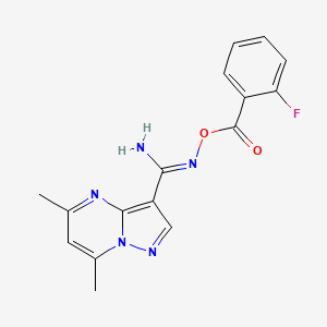 molecular formula C16H14FN5O2 B1240820 O3-(2-fluorobenzoyl)-5,7-dimethylpyrazolo[1,5-a]pyrimidine-3-carbohydroximamide 
