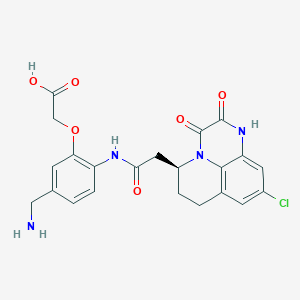 molecular formula C22H21ClN4O6 B1240878 {5-Aminomethyl-2-[2-((S)-9-chloro-2,3-dioxo-2,3,6,7-tetrahydro-1H,5H-pyrido[1,2,3-de]quinoxalin-5-yl)-acetylamino]-phenoxy}-acetic acid 
