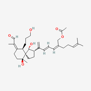 molecular formula C32H48O6 B1240887 6-[9-[1-formyl-(Z)-ethylidene]-1,6-dihydroxy-10-(3-hydroxypropyl)-6-methyl-(5S,6S)-spiro[4.5]dec-2-yl]-2-(4-methyl-3-pentenyl)-(2Z,4E)-2,4,6-heptatrienyl acetate 