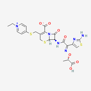 molecular formula C23H24N6O7S3 B1240898 Pyridinium, 4-(((7-(((2-amino-4-thiazolyl)((1-carboxyethoxy)imino)acetyl)amino)-2-carboxy-8-oxo-5-thia-1-azabicyclo(4.2.0)oct-2-en-3-yl)methyl)thio)-1-ethyl-, hydroxide, inner salt, (6R-(6-alpha,7-beta(Z(S*))))- CAS No. 115369-52-3