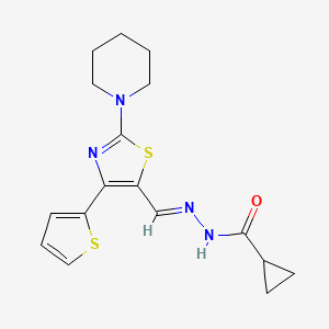 molecular formula C17H20N4OS2 B1240901 N-[(E)-(2-piperidin-1-yl-4-thiophen-2-yl-1,3-thiazol-5-yl)methylideneamino]cyclopropanecarboxamide 